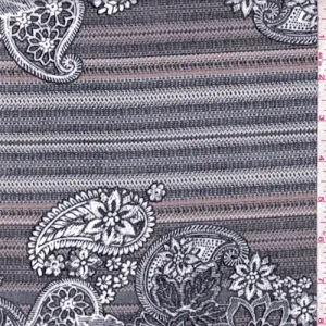 2 YD PC-ITY Black/Tan/Brown Paisley/Floral Jersey Knit Fabric