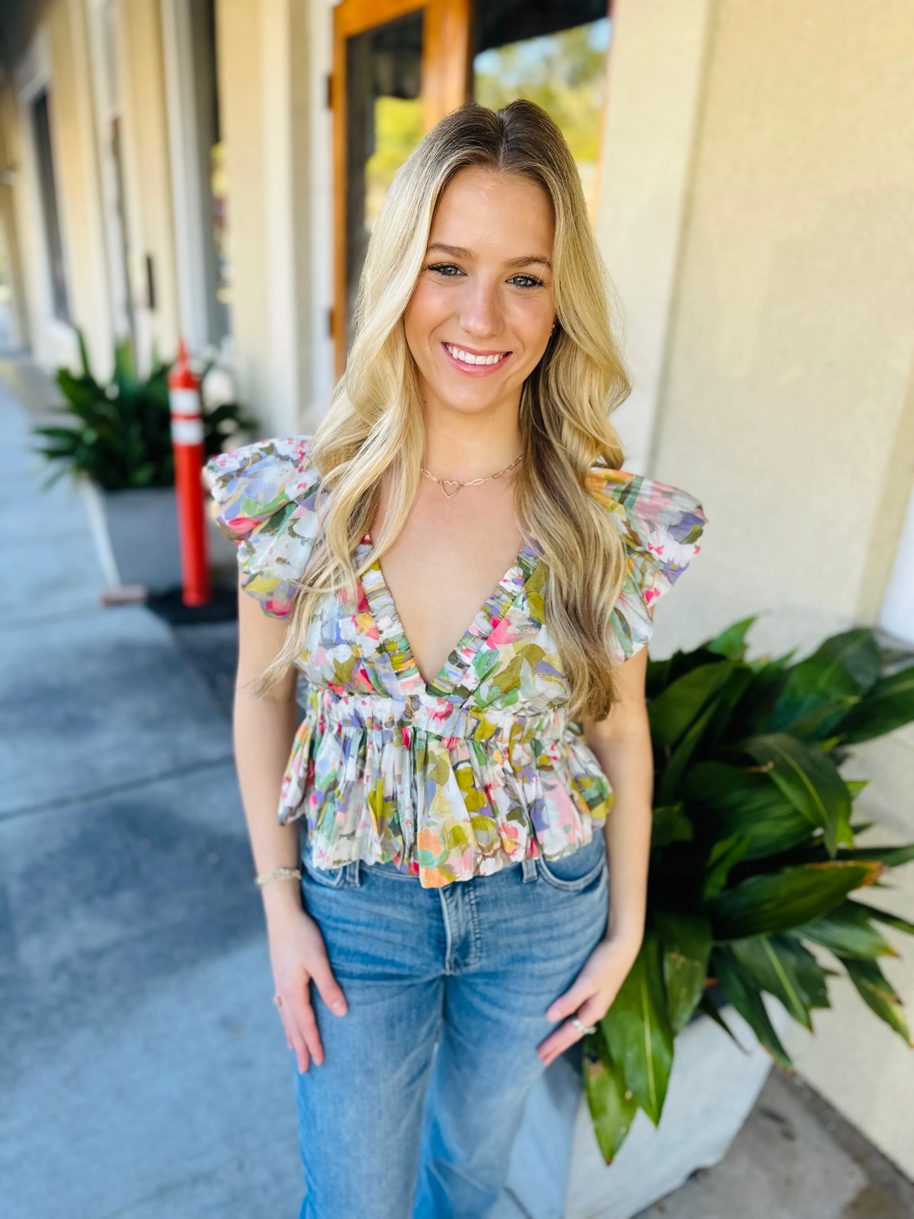 Adelina Top- Watercolor Floral