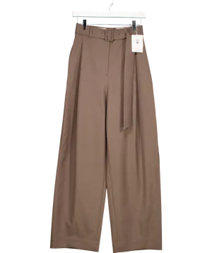& Other Stories Brown Tailored Wool Blend Belted Barrel-leg Trousers UK 6