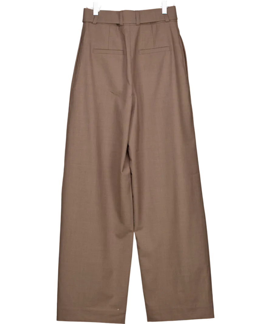 & Other Stories Brown Tailored Wool Blend Belted Barrel-leg Trousers UK 6