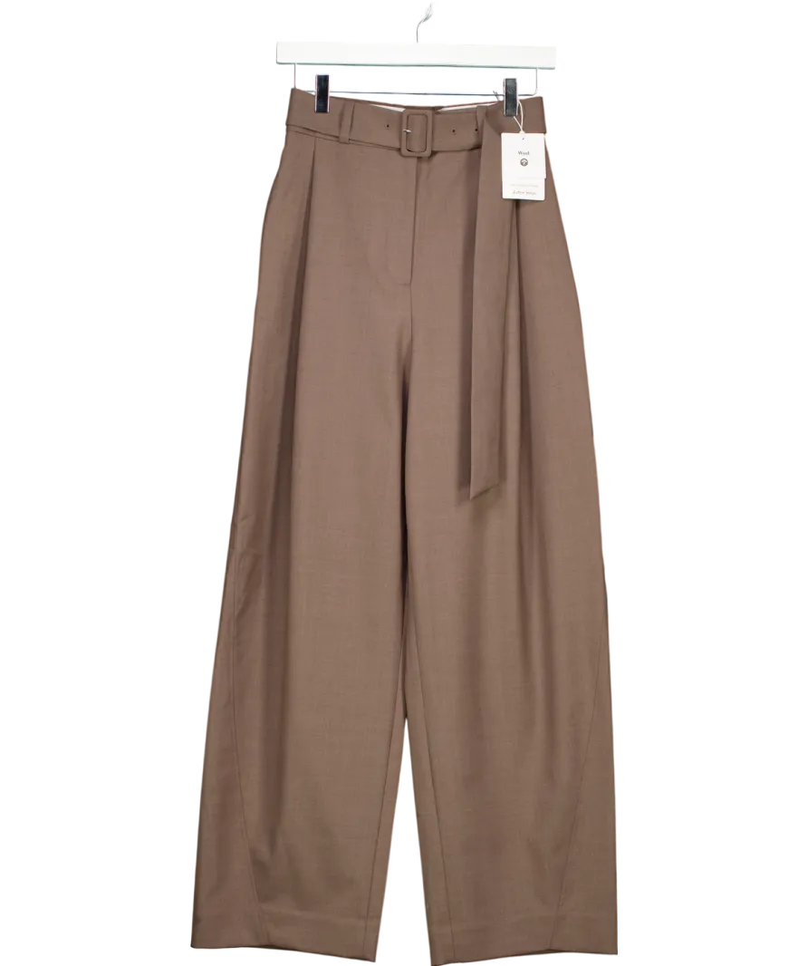 & Other Stories Brown Tailored Wool Blend Belted Barrel-leg Trousers UK 6