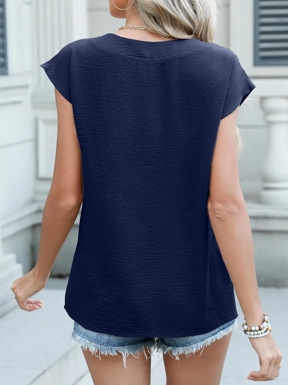 ANRABESS Women Tops Cap Sleeve Textured Dressy Casual V Neck Shirts 2025 Summer Business Work Blouses Outfits