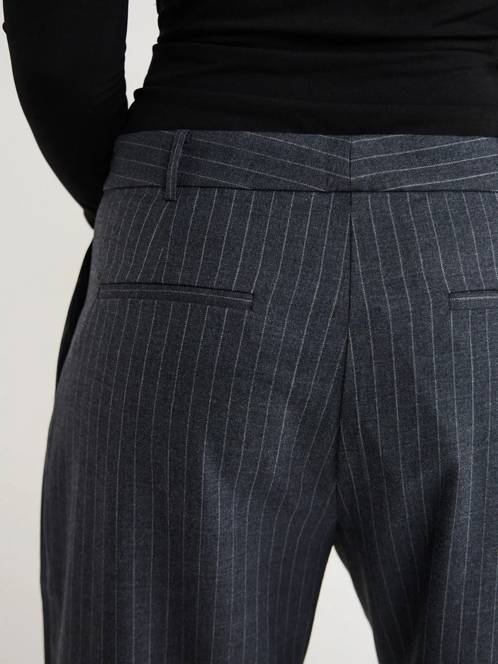 Bec and Bridge Pine Wide Leg Pant in Charcoal Pinstripe