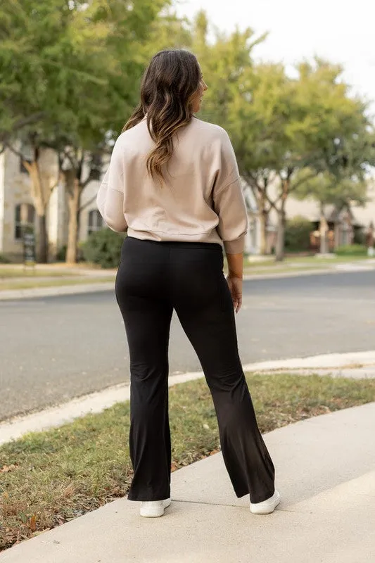 Black - Crossover Bootcut Leggings with Pockets