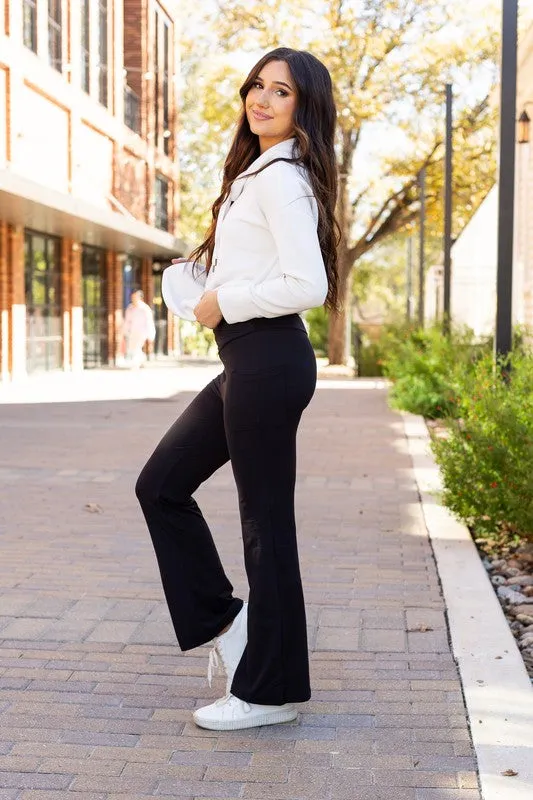 Black - Crossover Bootcut Leggings with Pockets
