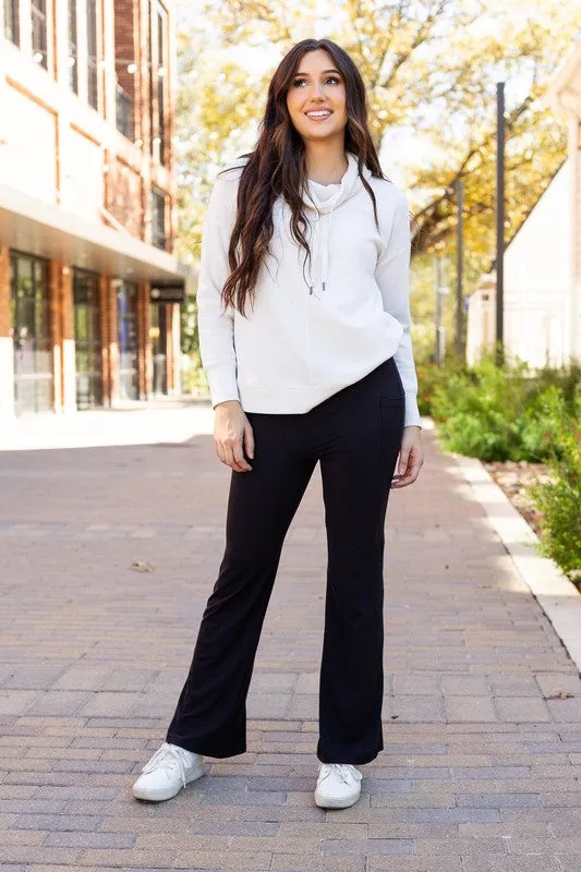 Black - Crossover Bootcut Leggings with Pockets