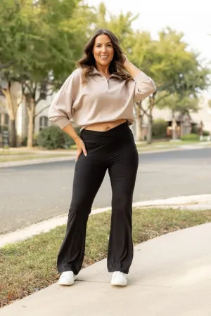 Black - Crossover Bootcut Leggings with Pockets