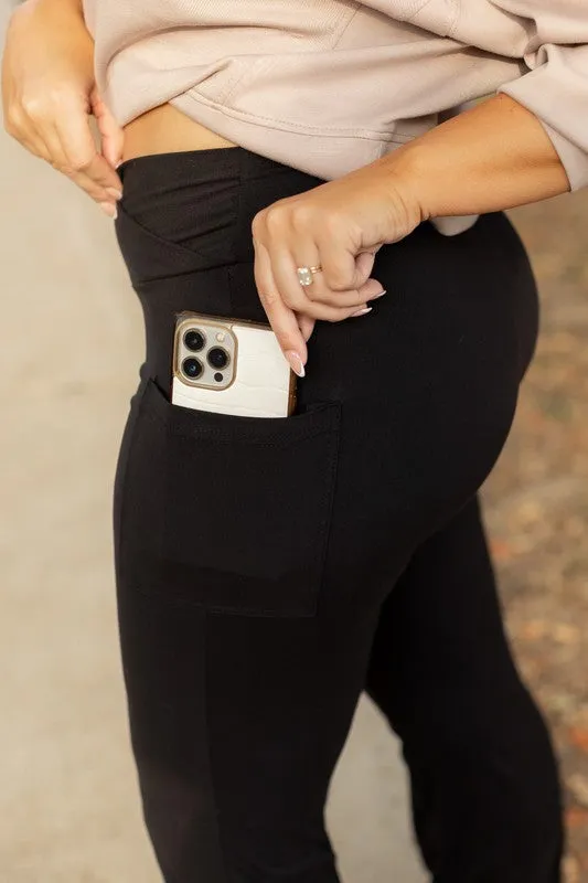 Black - Crossover Bootcut Leggings with Pockets