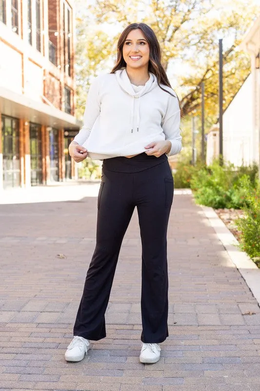 Black - Crossover Bootcut Leggings with Pockets