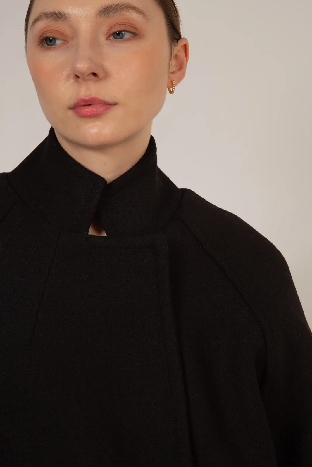 Black wool blend cocoon tailored coat