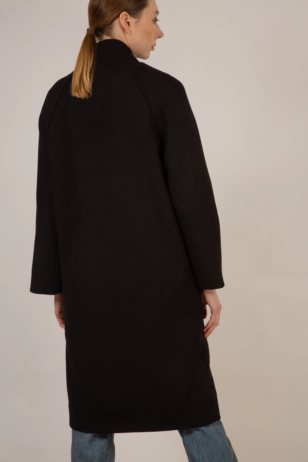 Black wool blend cocoon tailored coat