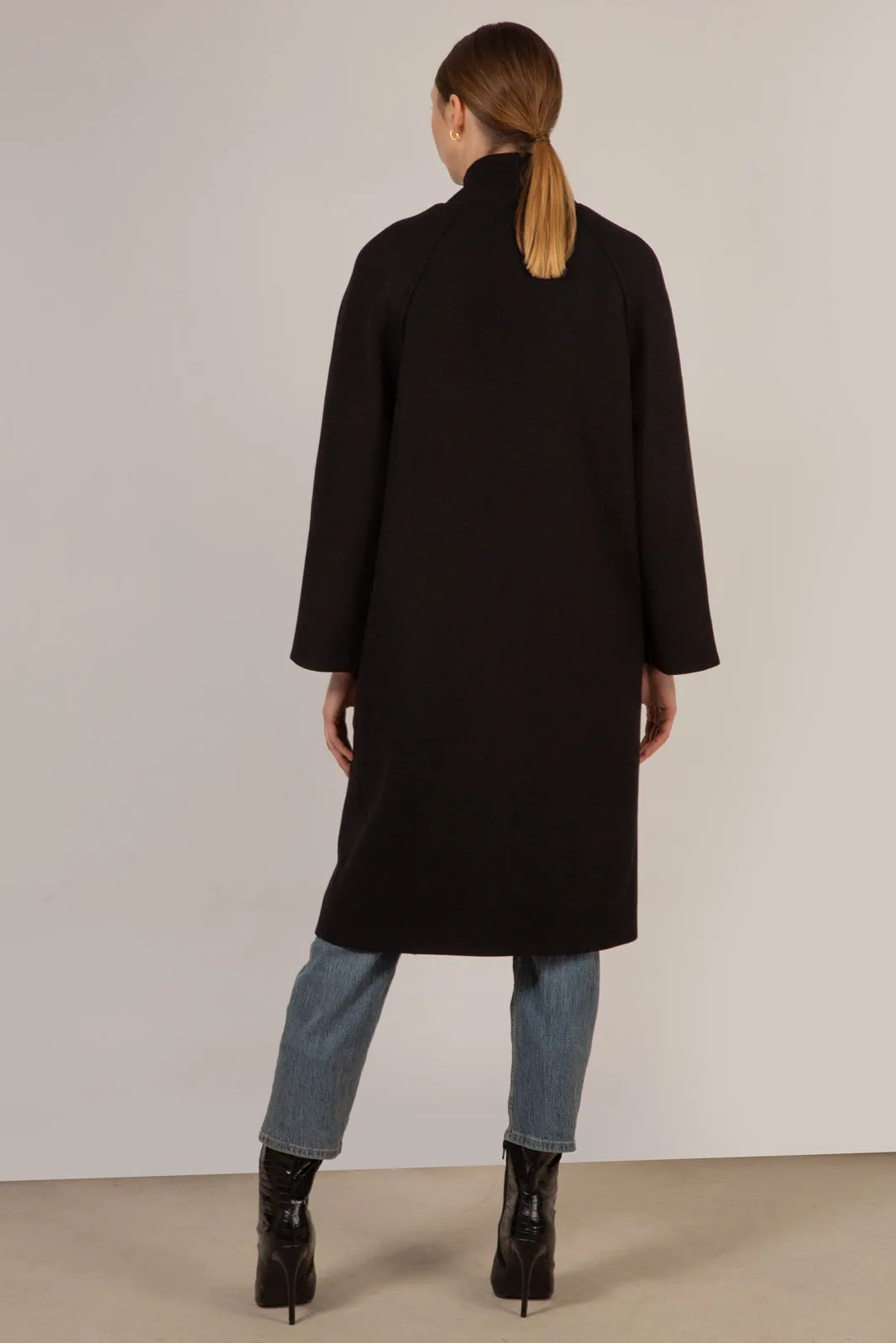 Black wool blend cocoon tailored coat