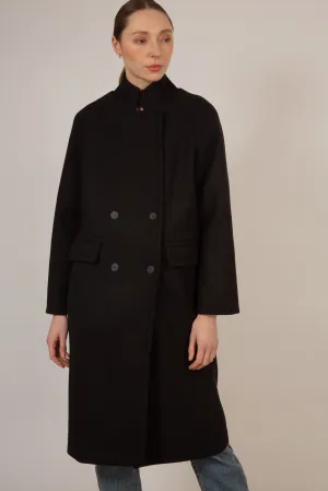 Black wool blend cocoon tailored coat