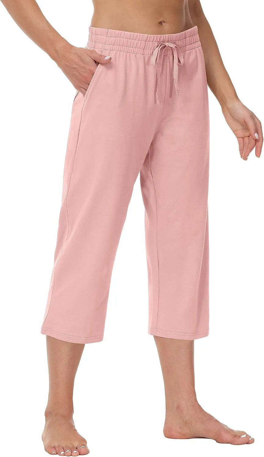 Cakulo Womens Capri Pants Wide Leg Yoga Capris Summer High Waisted Casual Lounge Cropped Pants with Pockets