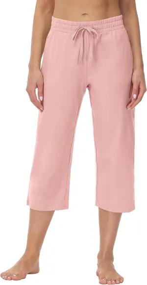 Cakulo Womens Capri Pants Wide Leg Yoga Capris Summer High Waisted Casual Lounge Cropped Pants with Pockets