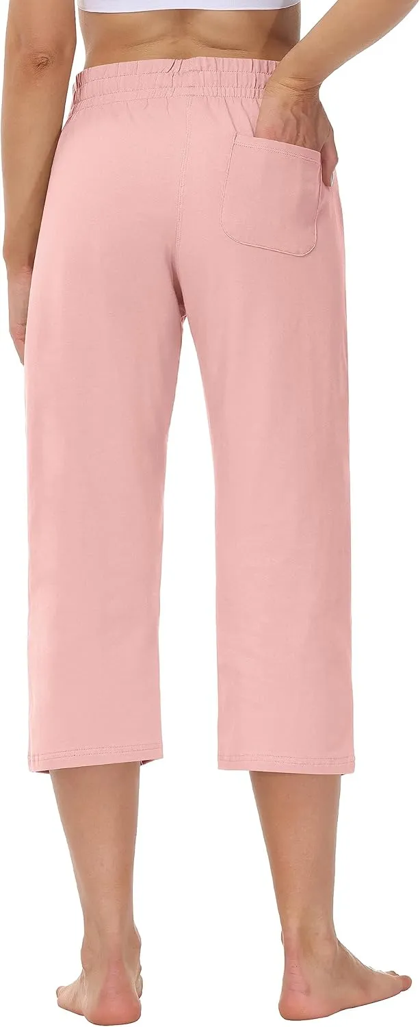 Cakulo Womens Capri Pants Wide Leg Yoga Capris Summer High Waisted Casual Lounge Cropped Pants with Pockets