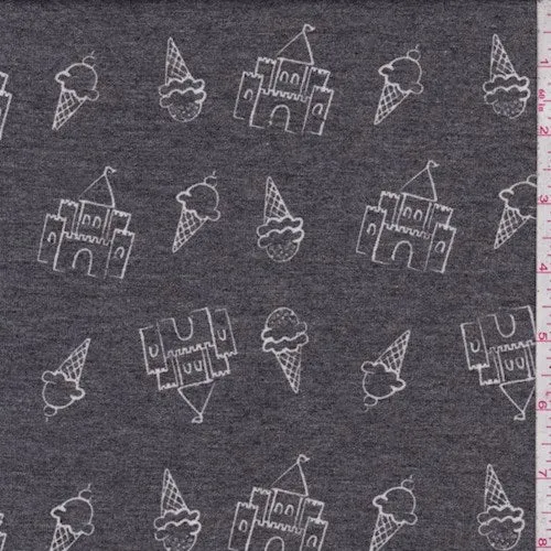 Charcoal Ice Cream Castle Brushed French Terry Knit Fabric
