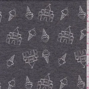 Charcoal Ice Cream Castle Brushed French Terry Knit Fabric
