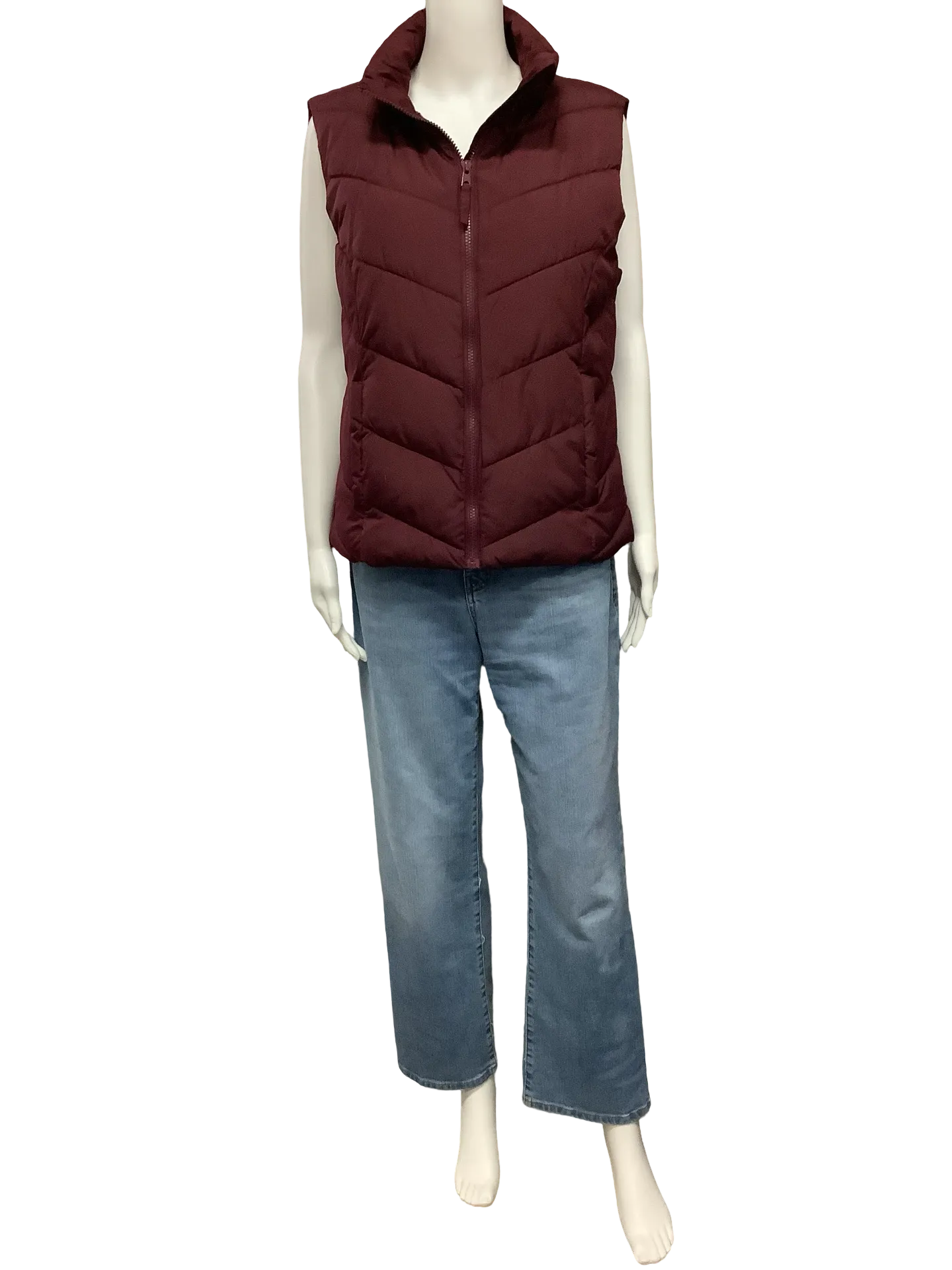 Cole Haan Vest Quilted Sleeveless Maroon Size: M