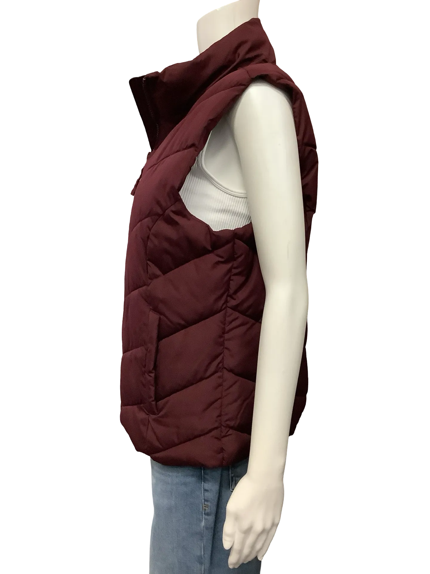 Cole Haan Vest Quilted Sleeveless Maroon Size: M