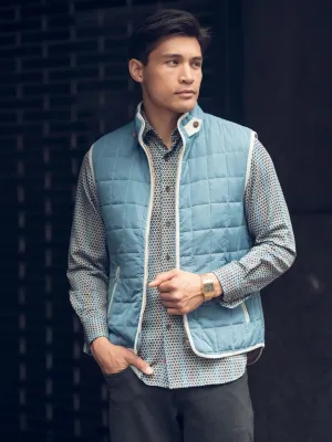 Denim Blue Quilted Zip Up Vest