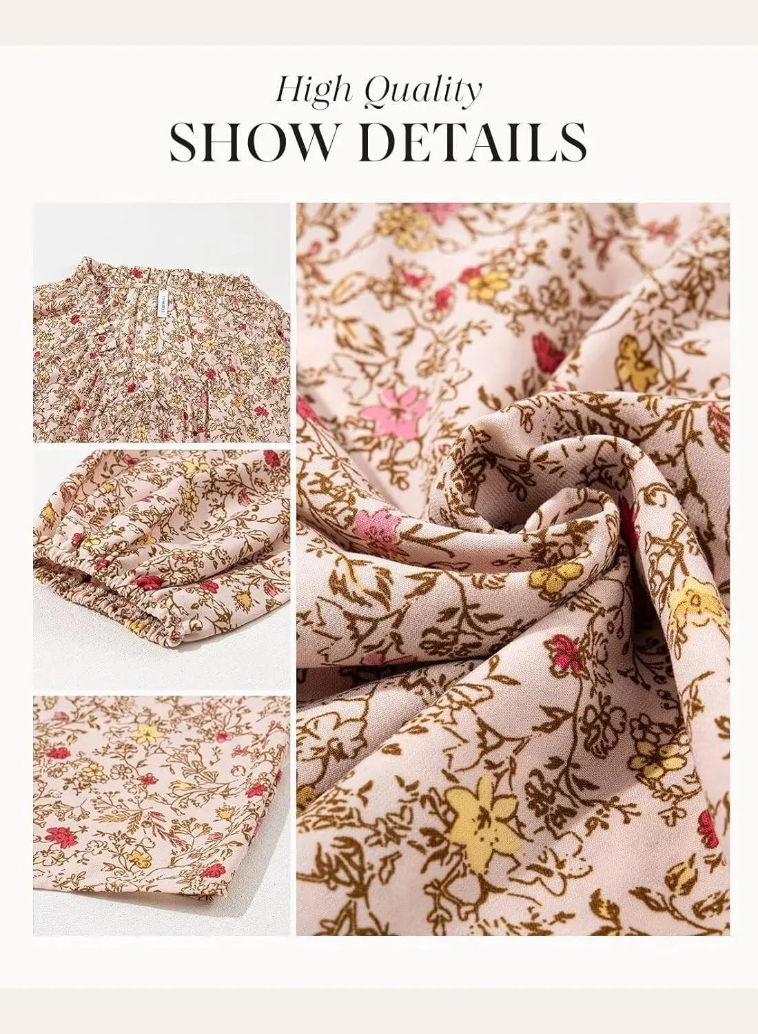 Dokotoo Womens Tops Fall Outfits for Women 2024 Casual Floral Print V Neck Flowy Smocked Puff Long Sleeve Shirt Loose Blouse