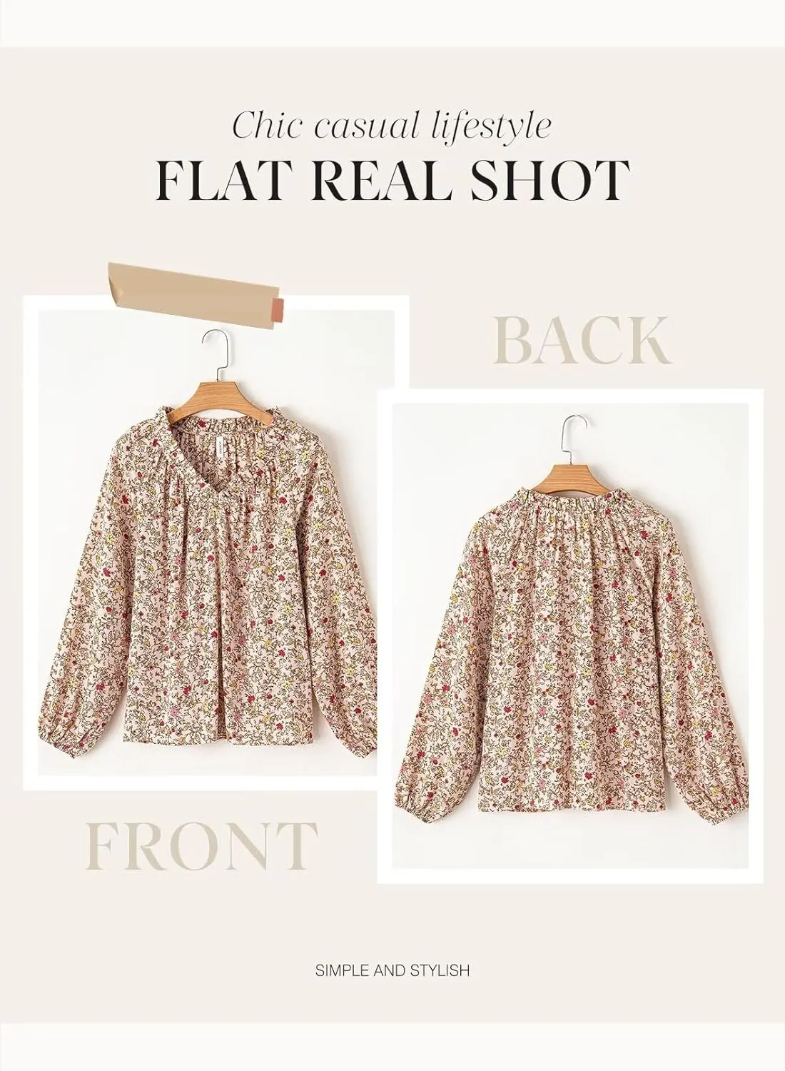 Dokotoo Womens Tops Fall Outfits for Women 2024 Casual Floral Print V Neck Flowy Smocked Puff Long Sleeve Shirt Loose Blouse