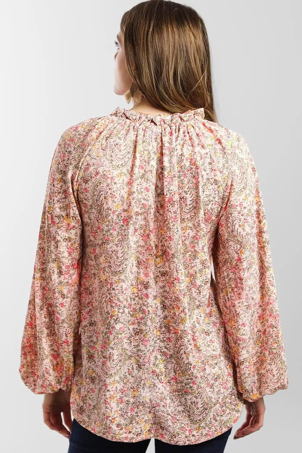 Dokotoo Womens Tops Fall Outfits for Women 2024 Casual Floral Print V Neck Flowy Smocked Puff Long Sleeve Shirt Loose Blouse