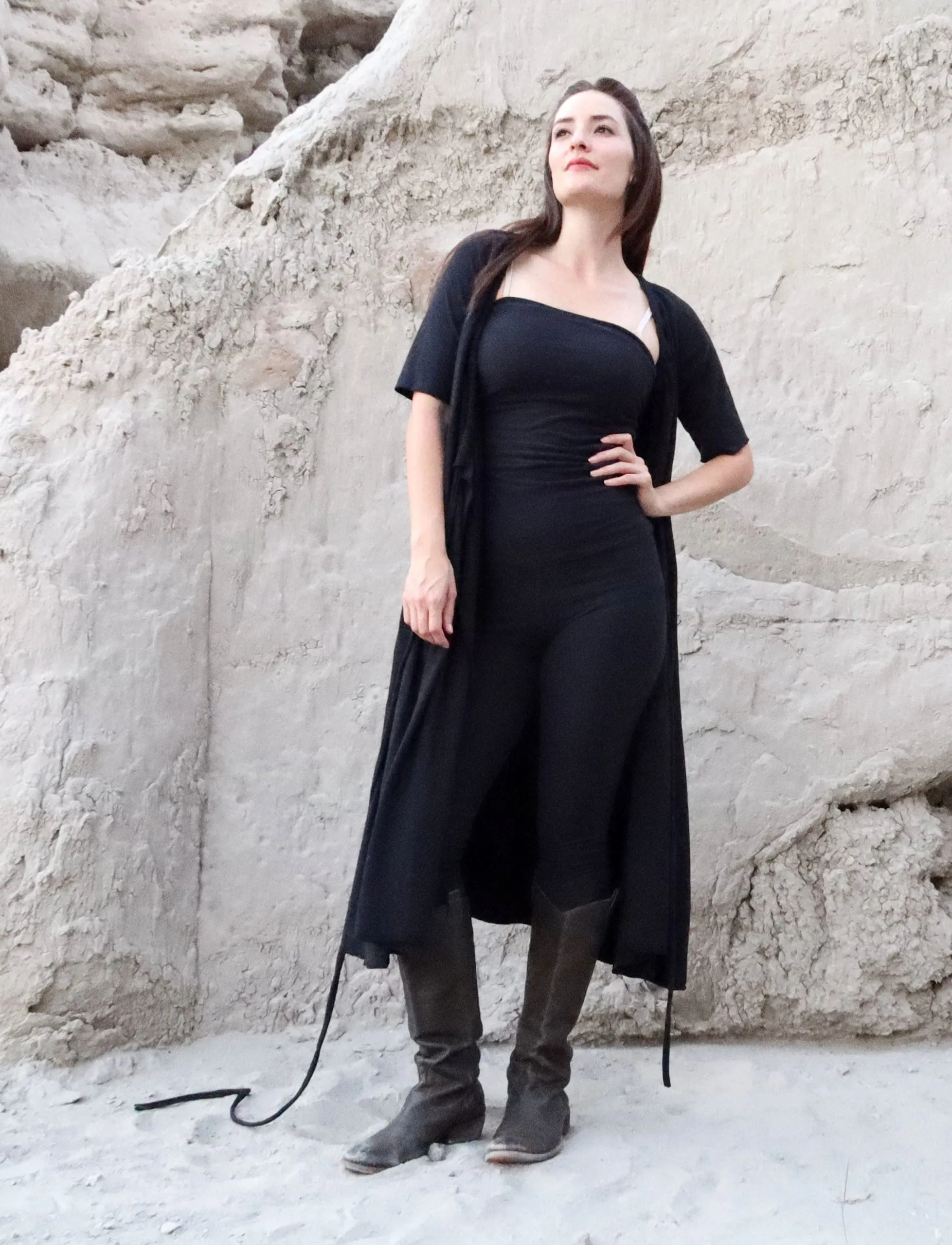 Drawstring Wrap Perfect Pockets Below Knee Dress