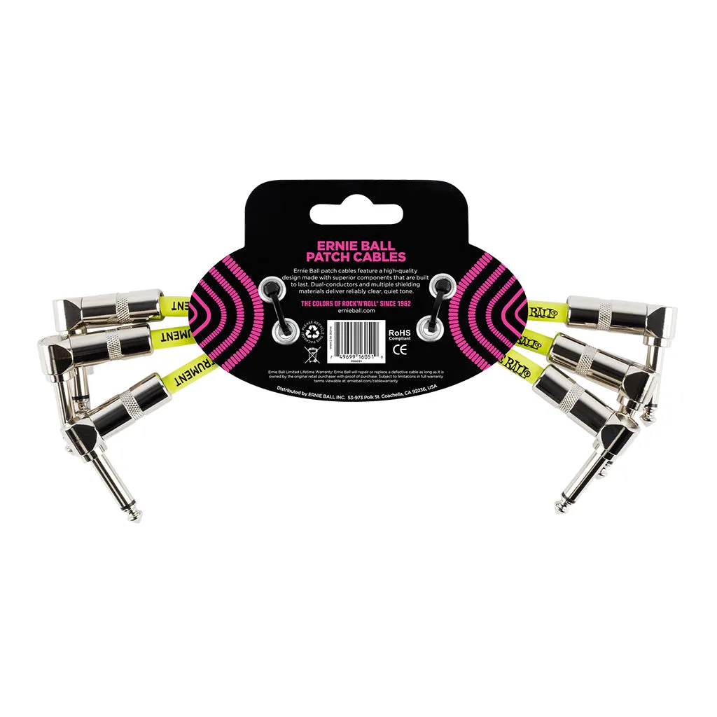 Ernie Ball Angle Patch Cable 3 Pack, White, 15cm Length