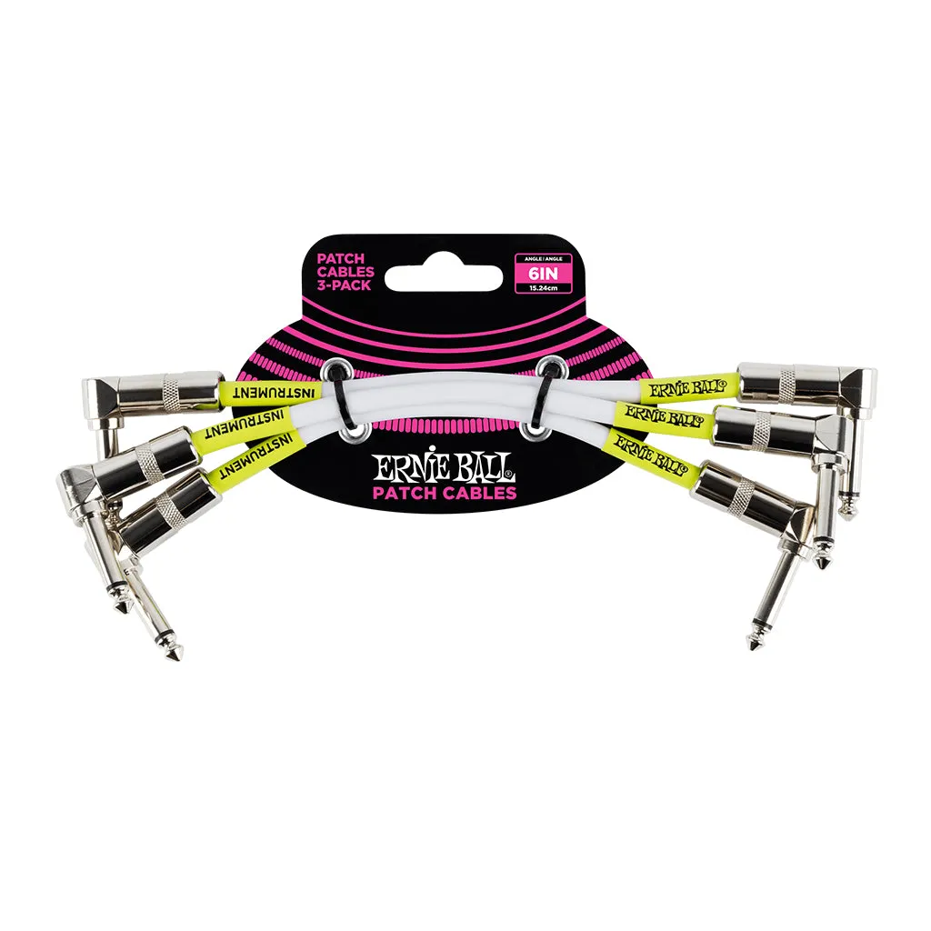 Ernie Ball Angle Patch Cable 3 Pack, White, 15cm Length