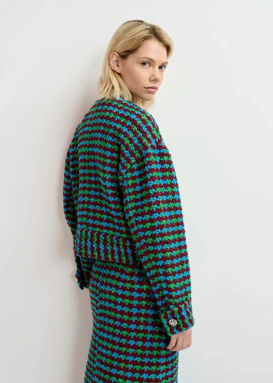 Essentiel Antwerp Burgundy, Blue and Green Wool-Blend Tweed Jacket