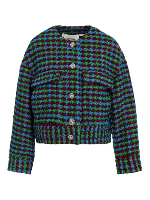 Essentiel Antwerp Burgundy, Blue and Green Wool-Blend Tweed Jacket