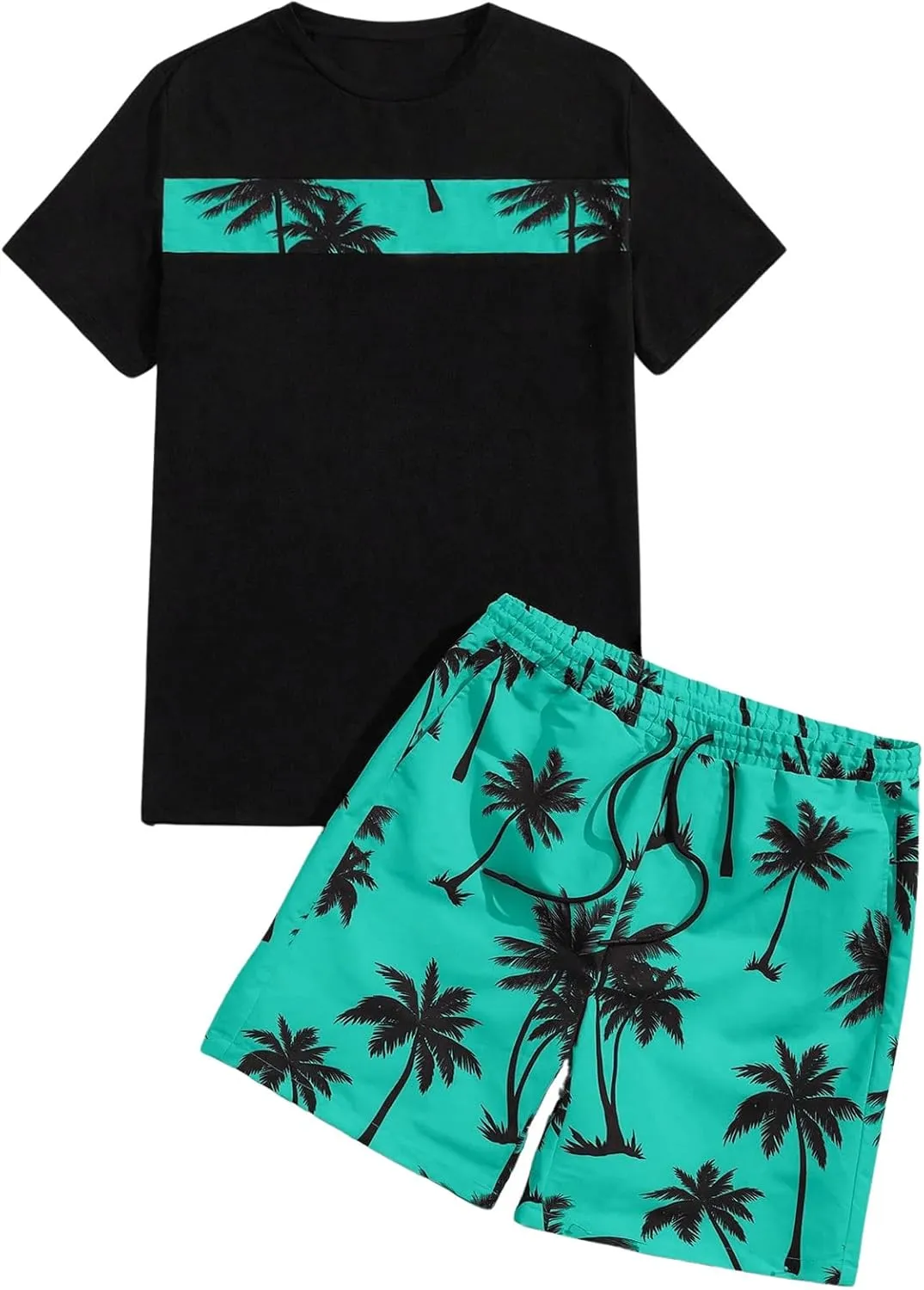 Floerns Men's Shirt and Shorts 2 Piece Sets Graphic Print Beach Outfits