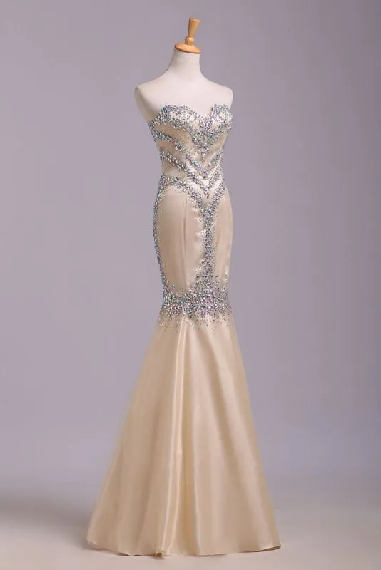 Floor Length Sweetheart Sequined Mermaid Prom Evening Dress