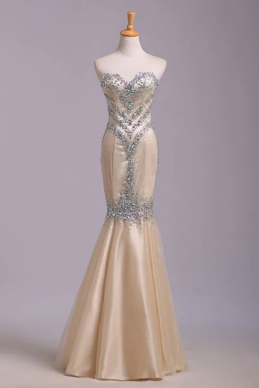 Floor Length Sweetheart Sequined Mermaid Prom Evening Dress