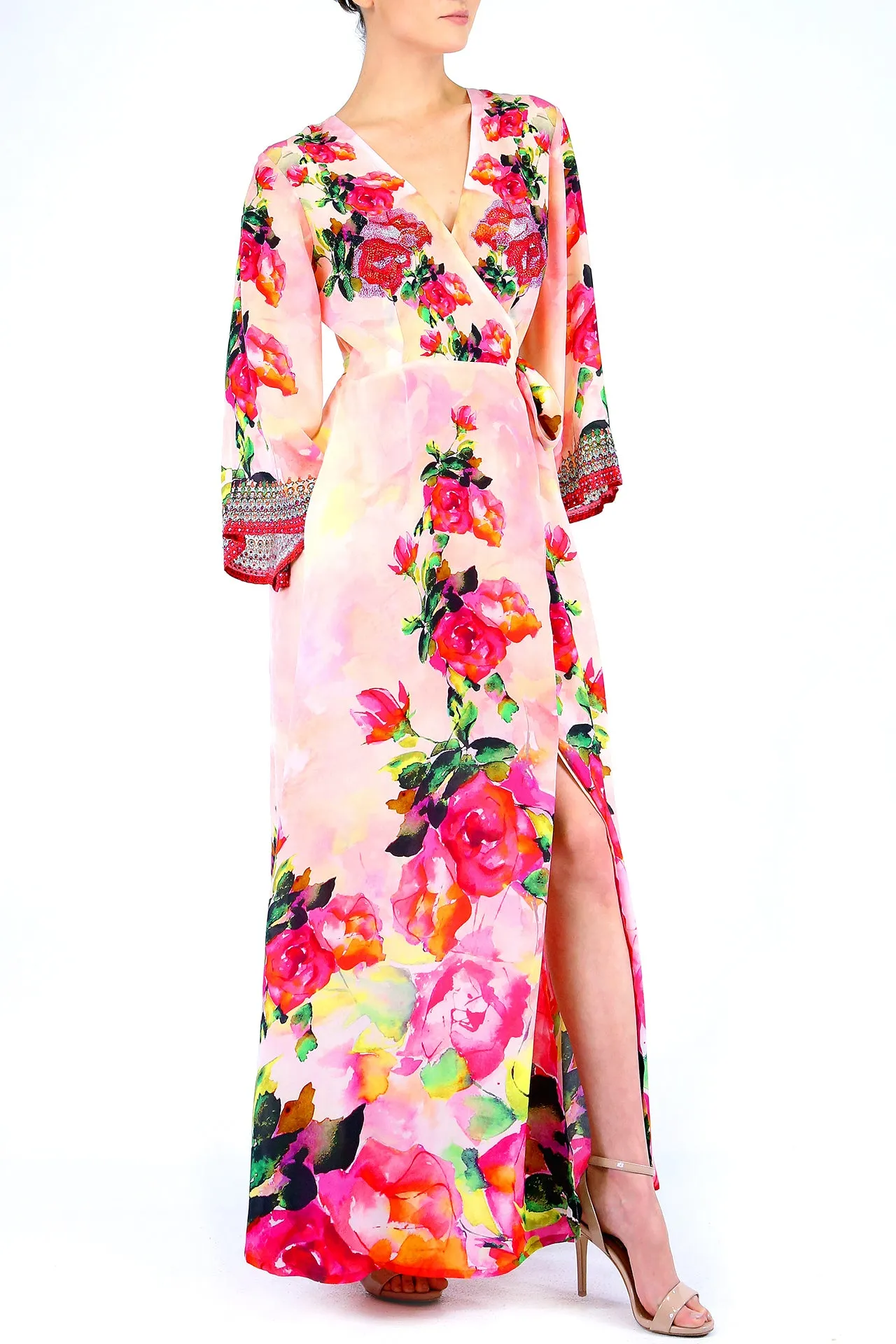 Floral Print V Neck Wrap Dress