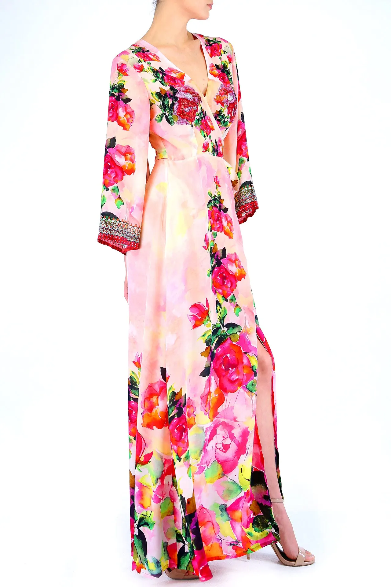 Floral Print V Neck Wrap Dress