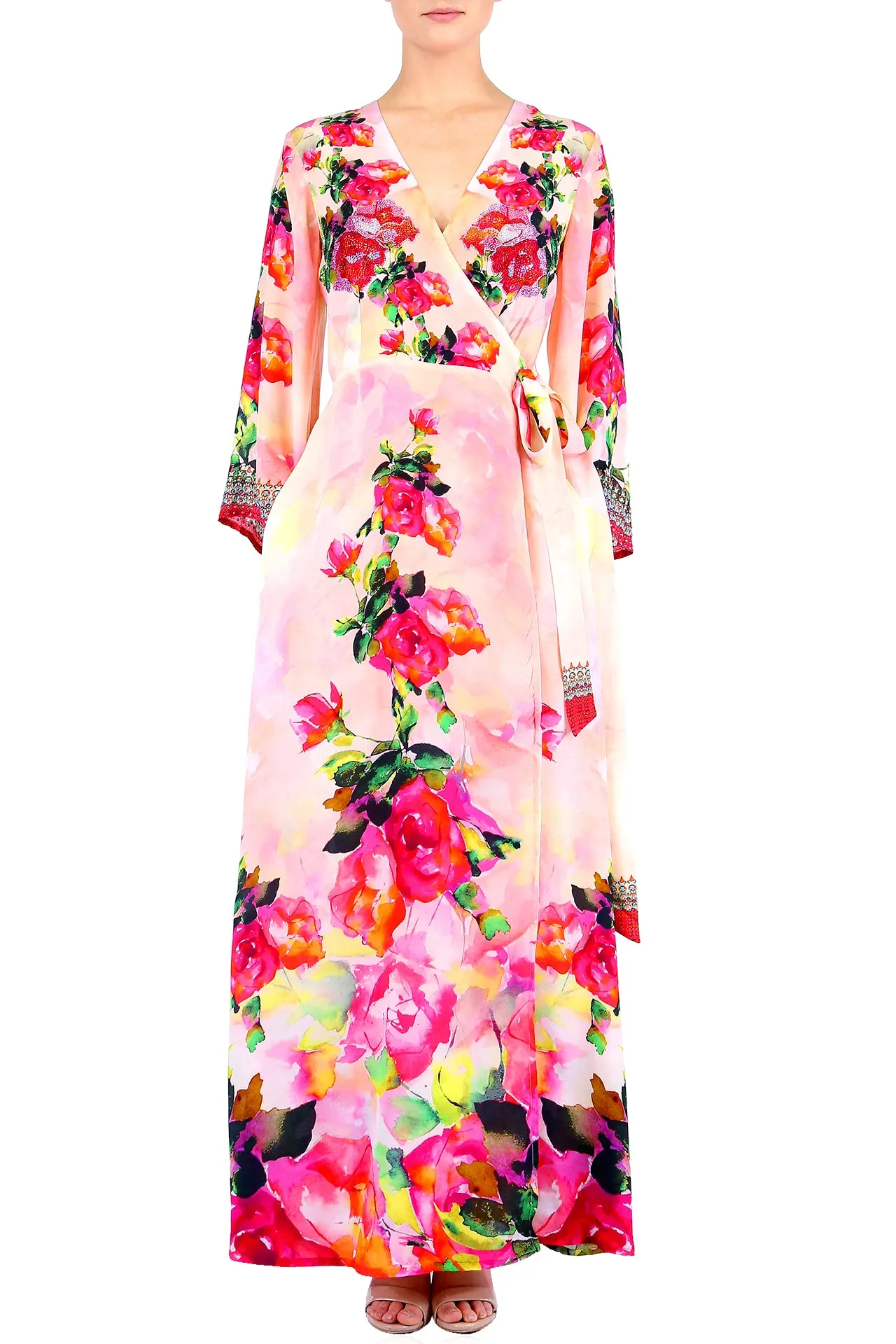 Floral Print V Neck Wrap Dress