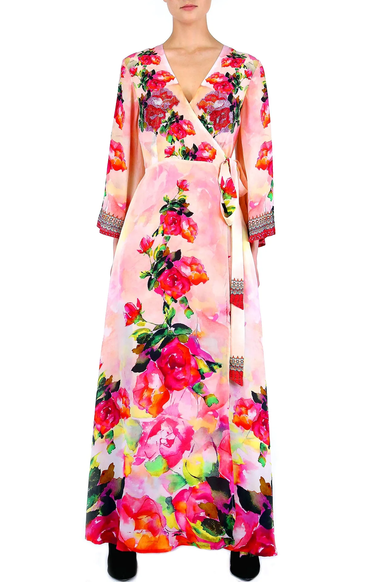Floral Print V Neck Wrap Dress