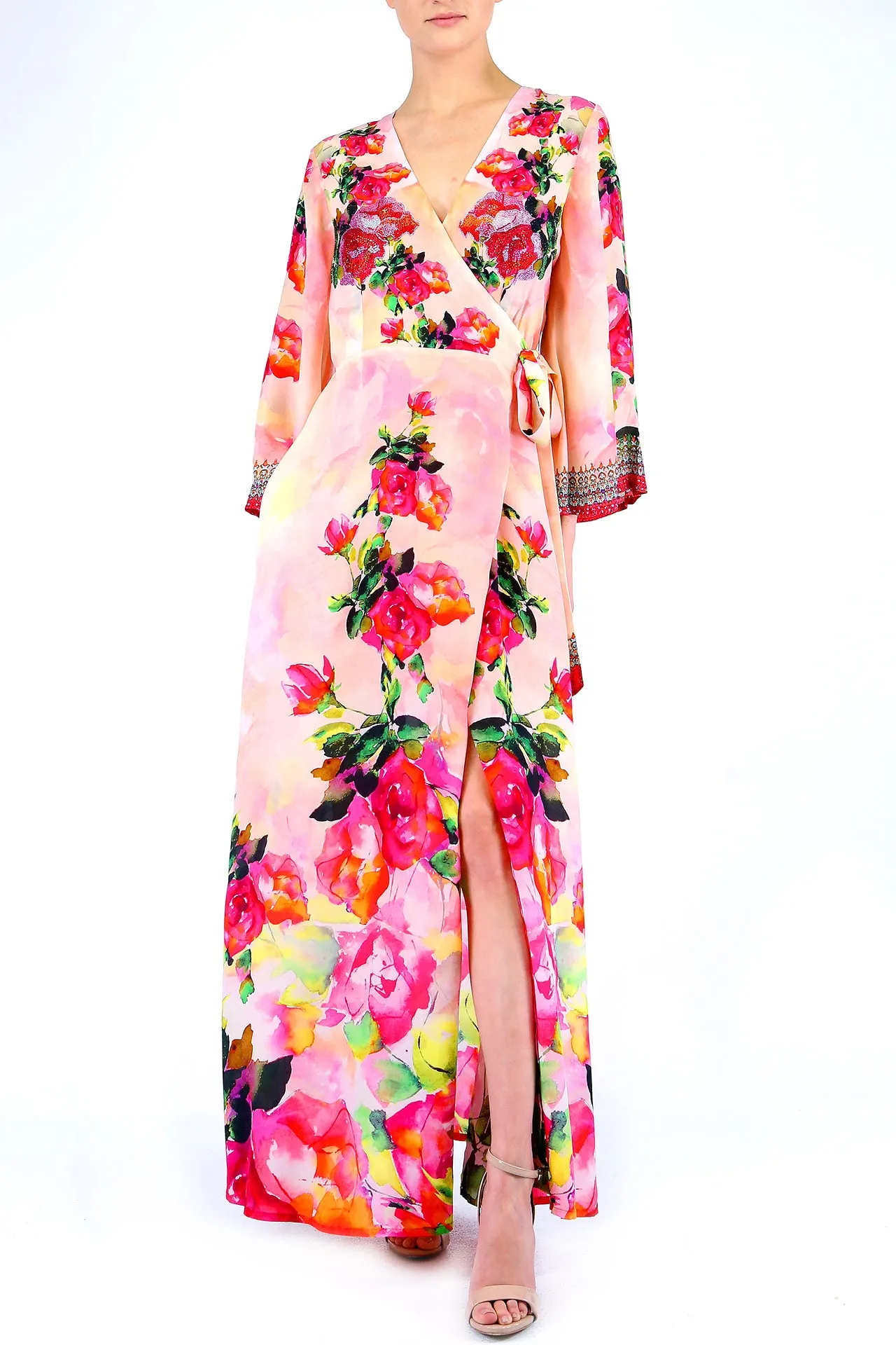 Floral Print V Neck Wrap Dress