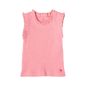 Girls Organic Ruffle Rib Tank - Peony
