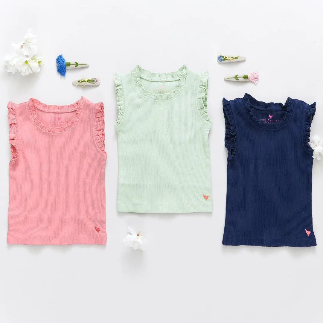 Girls Organic Ruffle Rib Tank - Peony