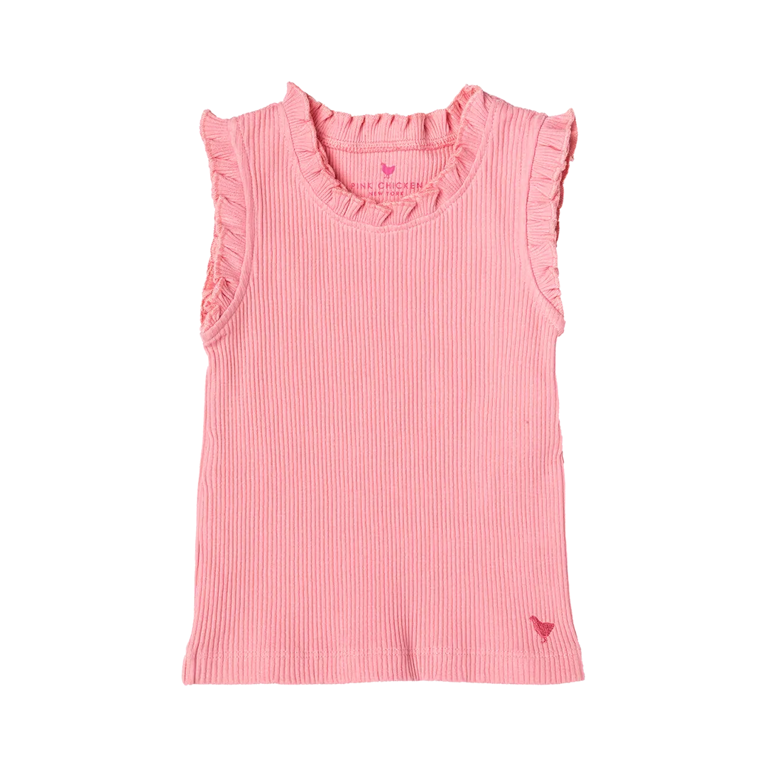 Girls Organic Ruffle Rib Tank - Peony