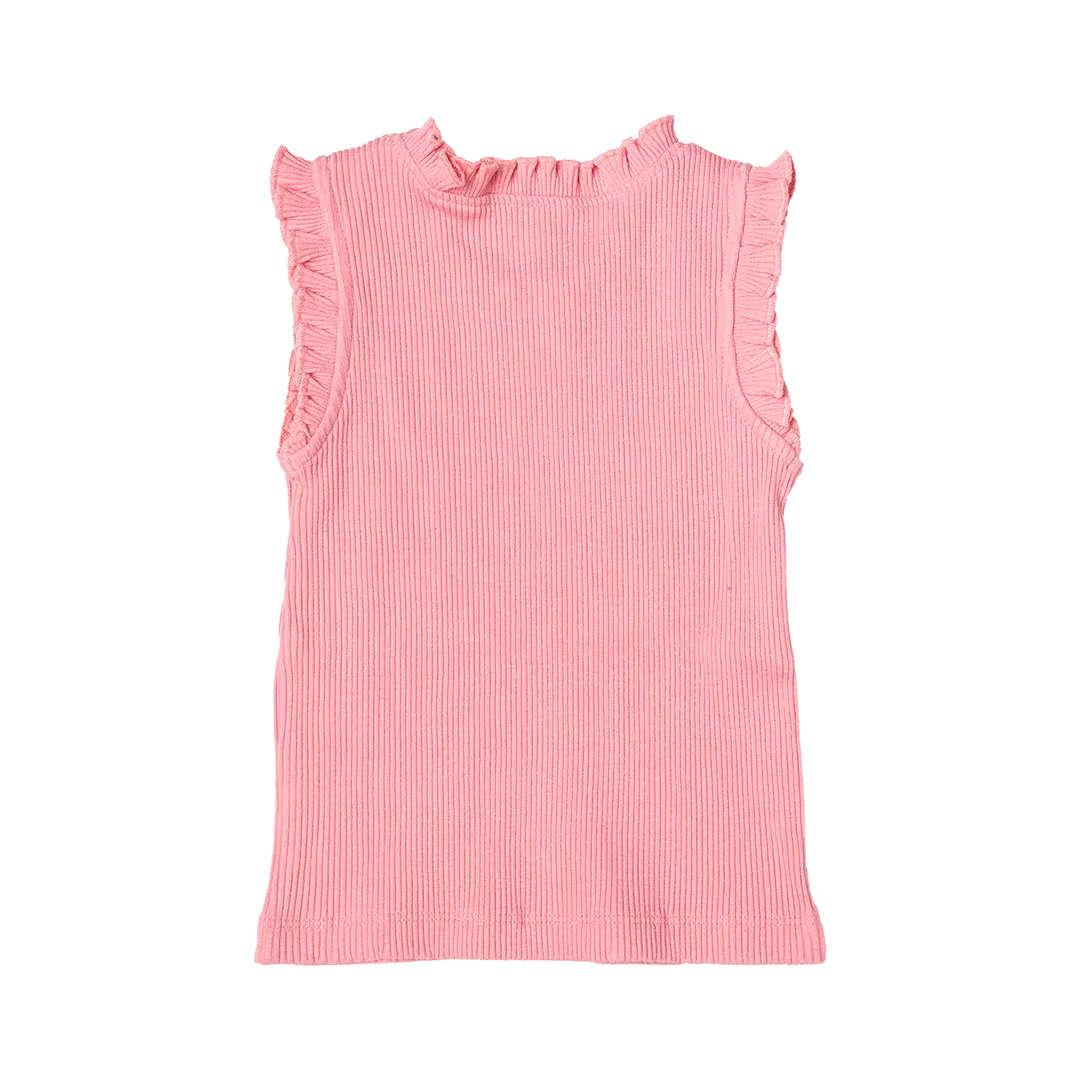 Girls Organic Ruffle Rib Tank - Peony
