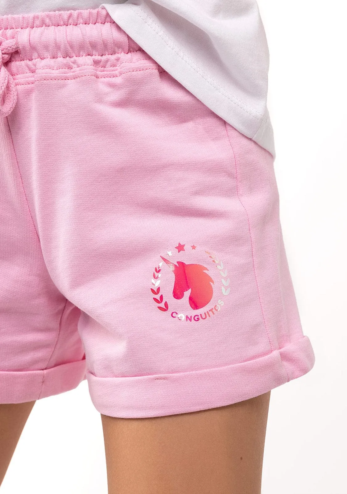 Girl's Pink Unicorn Plush Plain Running Shorts