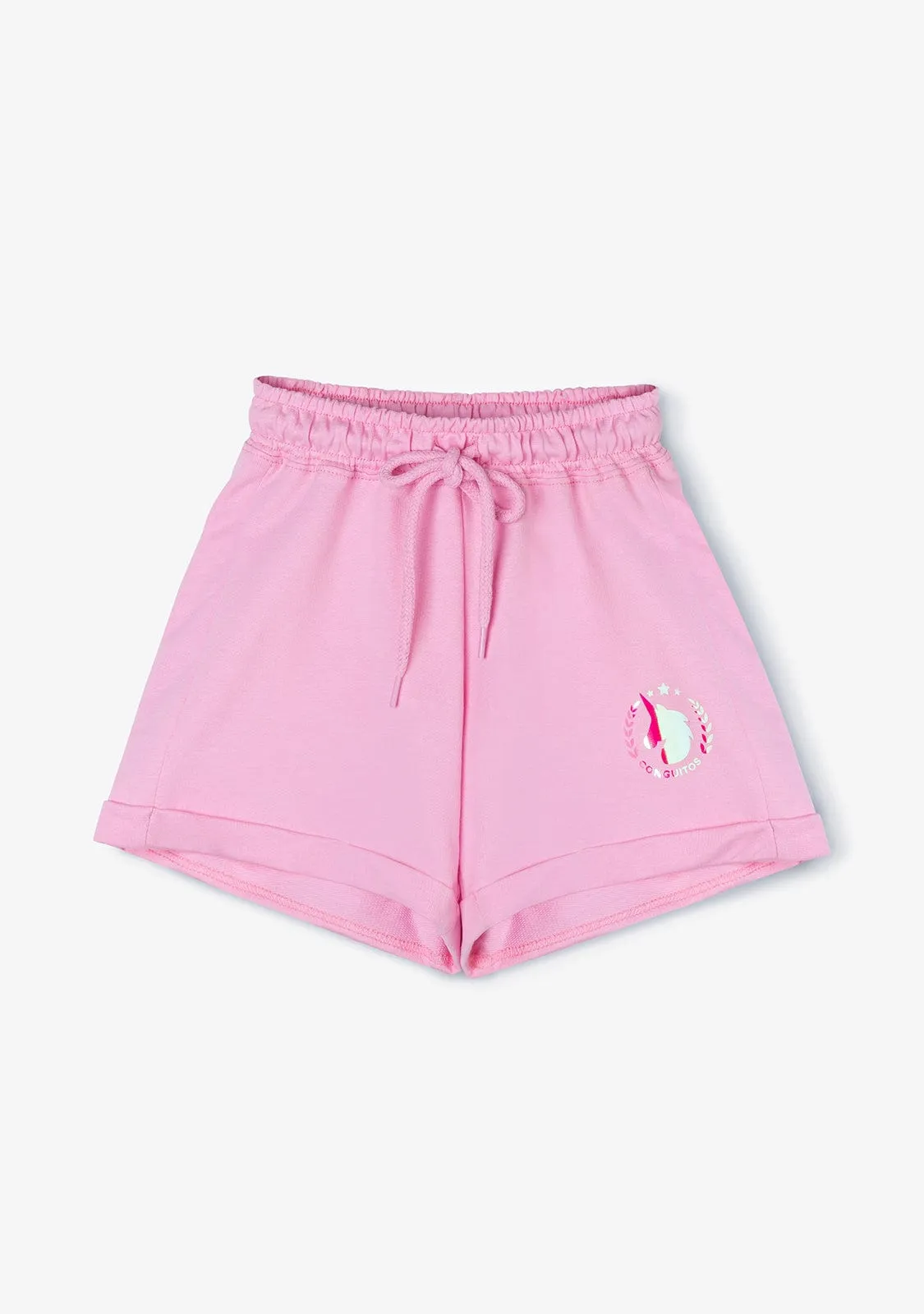 Girl's Pink Unicorn Plush Plain Running Shorts