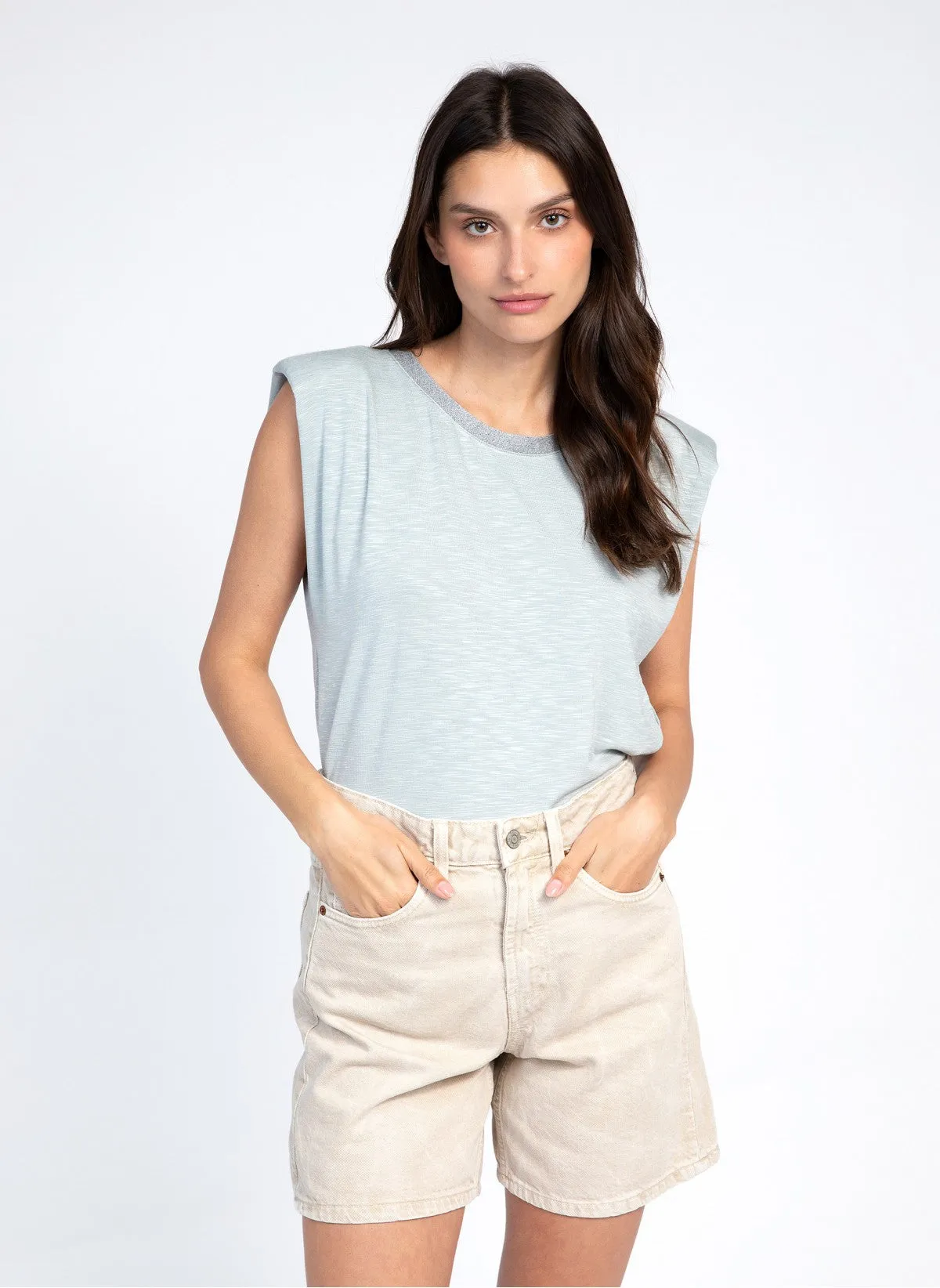 GREY LUREX NECK MINIMAL TOP