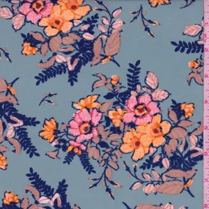ITY Sea Mist Blue Floral Bouquet Jersey Knit Fabric