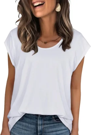 JOELLYUS Women's Cap Sleeve Tops Summer Tank Top Casual Basic Tees Shirts Loose Fit Blouses